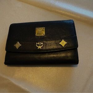 MCM Black Leather Wallet with Gold Accents